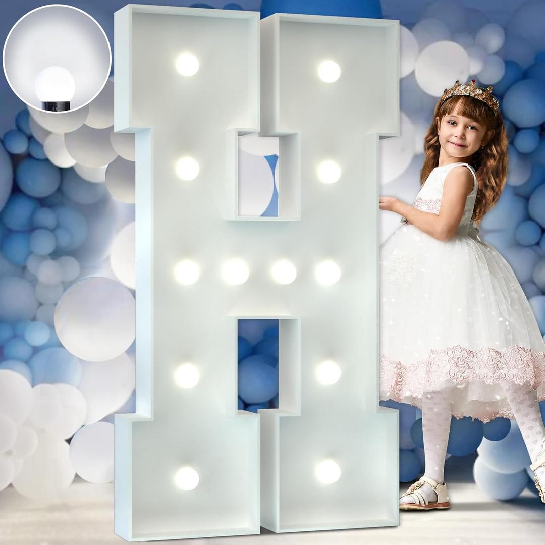 Marquee Letters 4 Feet White Tall Large Light Up Letters Baby Shower Decorations Wedding Engagement Happy birthday White Party Decorations Marry Me Sign Big Cardboard Backdrop H