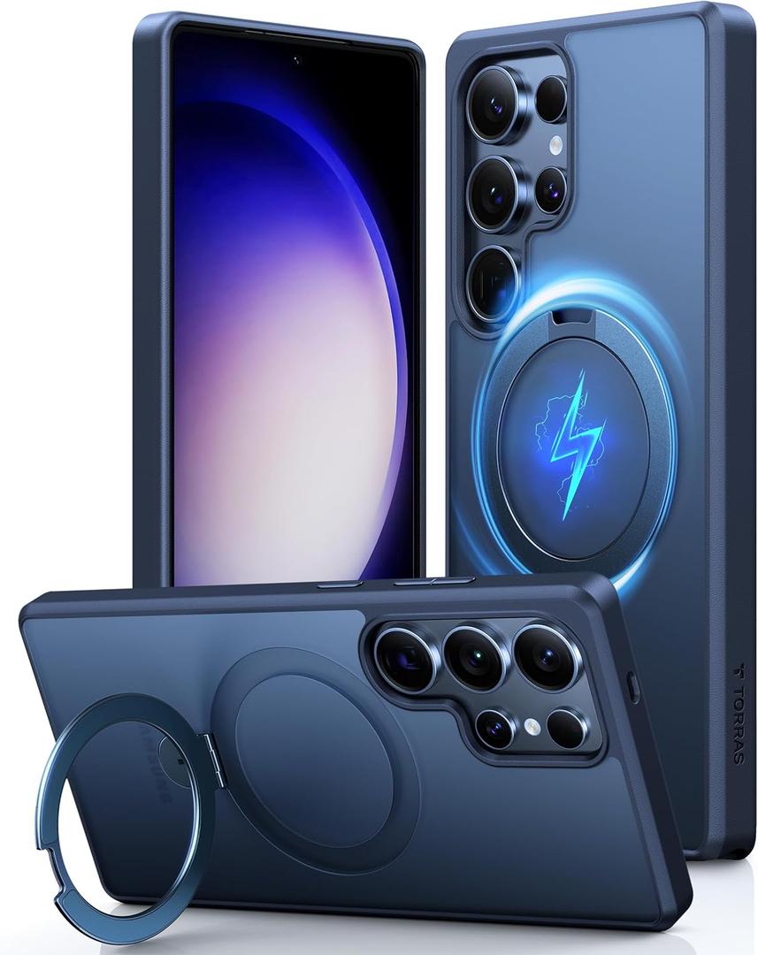 TORRAS Blue Magnetic Stand Only for Galaxy S25 Ultra Case [18N Mighty Magnetic] Ring Stand, [12FT Mil-Grade Drop Tested] Translucent Hard PC Cover Phone Case for S25 Ultra 2025 6.9", Deep Blue