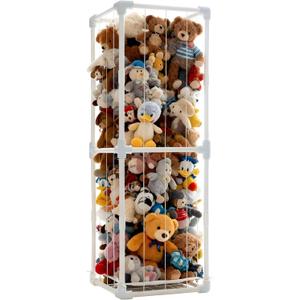 puheca Large Stuffed Animal Storage Organizer, Creative PVC Stuffed Animals Storage Zoo Cage, Vertical Space Saving Large Capacity Plush Toy Zoo Holder for Kids Room Playroom-White
