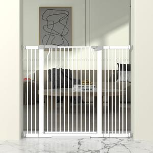41" Extra Tall Cat Gate for Doorway, 40.6-49.1'' Metal Pet Baby Safe Gate, Extra Wide Pressure Mounted Child Door with Expansion Kit, No Drilling Cat Fence Indoor, Tall Dog Gate, White