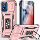 PhuLok Compatible with Motorola Moto G Play 2024 Case[4G Version] with HD Screen Protector,[Slide Camera Cover][Kickstand][Military-Grade] Heavy Duty Protection (Rose Gold)