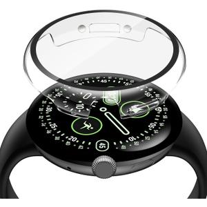 Misxi 2-Pack Shockproof Case with Screen Protector Compatible for Google Pixel Watch 4 (2025) 45mm, Direct Charging High Sensitivity Curved Protective Cover with Tempered Glass for Pixel Watch 4, Transparent