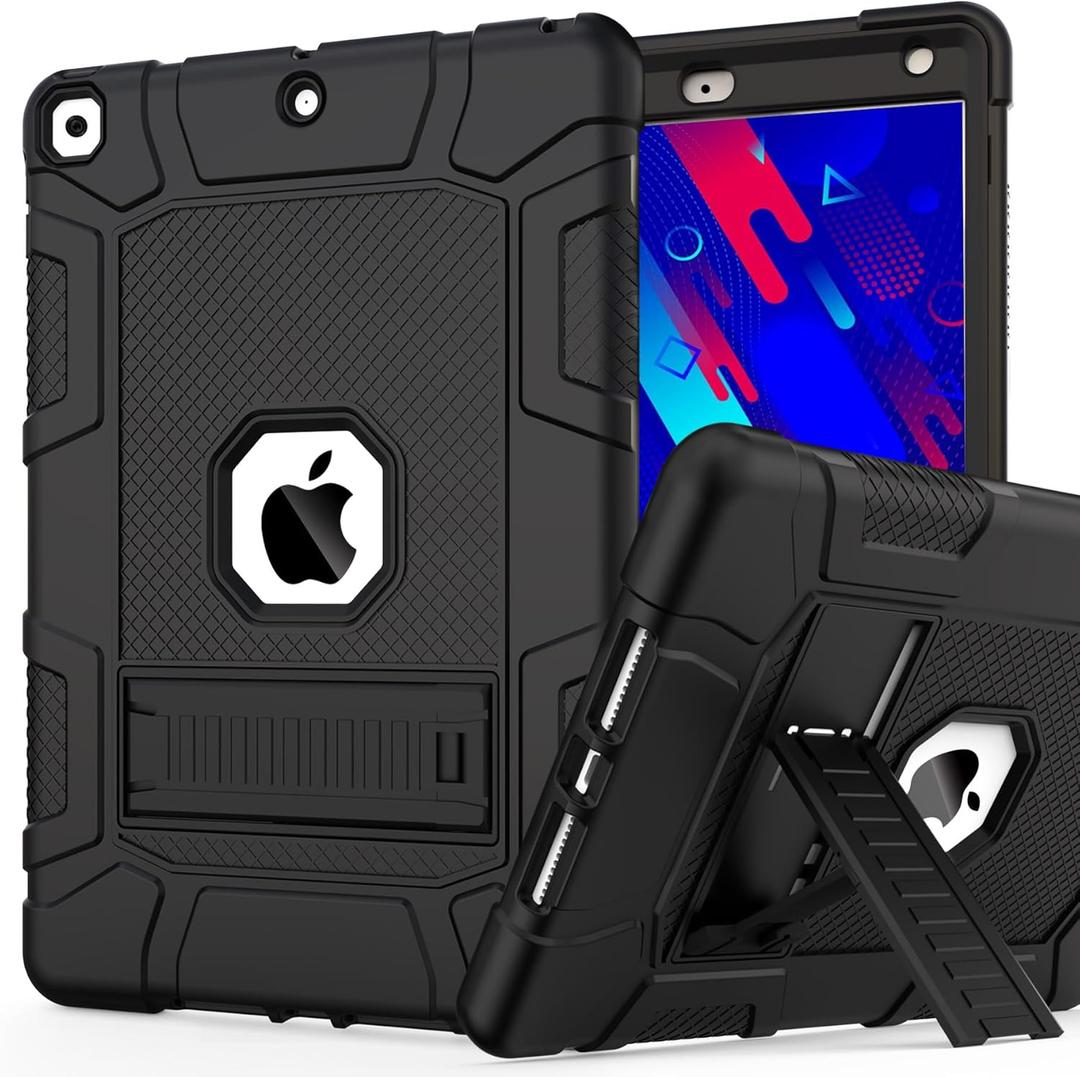 Rantice Case for 9th/8th/7th Generation, Hybrid Shockproof Rugged Drop Protective Case with Kickstand for iPad 10.2 Inch (2021/2020/2019 Release), Black