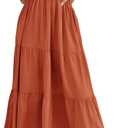 Dokuritu Women's Beach Crochet Lace Maxi Dress Solid Color Summer Vacation Spaghetti Strap Long Dress 2024 (Medium, Brickred)