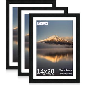 14x20 Poster Frame, Display Pictures 12X18 with Mat or 14x20 Without, Wall Hanging Frames, Black, 3 Pack