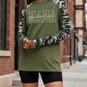 Long Sleeve Mama Shirts for Women Mama Letter Printed T Shirt Auntie Graphic Tees Funny Mom Pullover Top (Green, XXL)