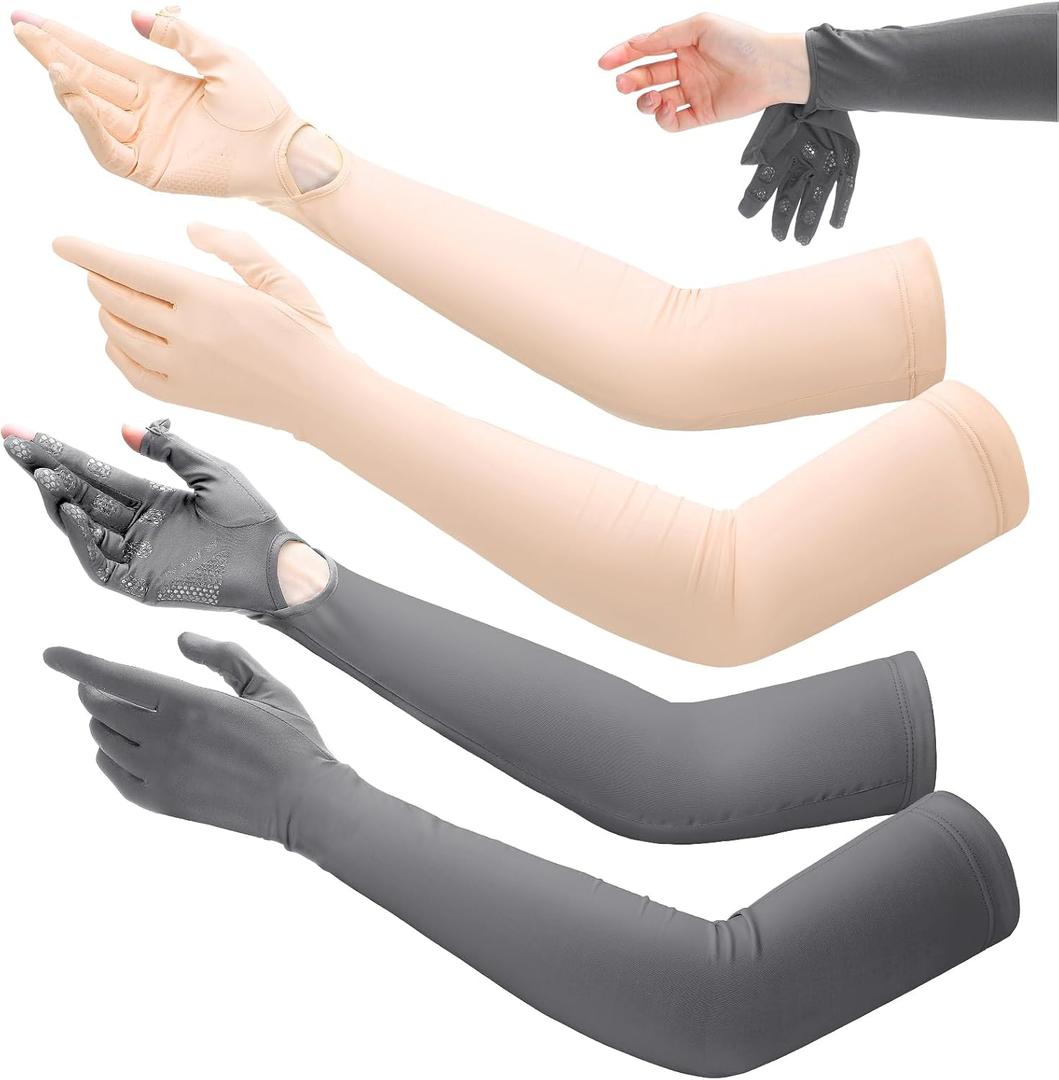 Yahenda 2 Pairs Women UV Long Sun Protection Gloves Touchscreen Arm Sun Driving Gloves UPF 50+ for Outdoor Sports Cycling