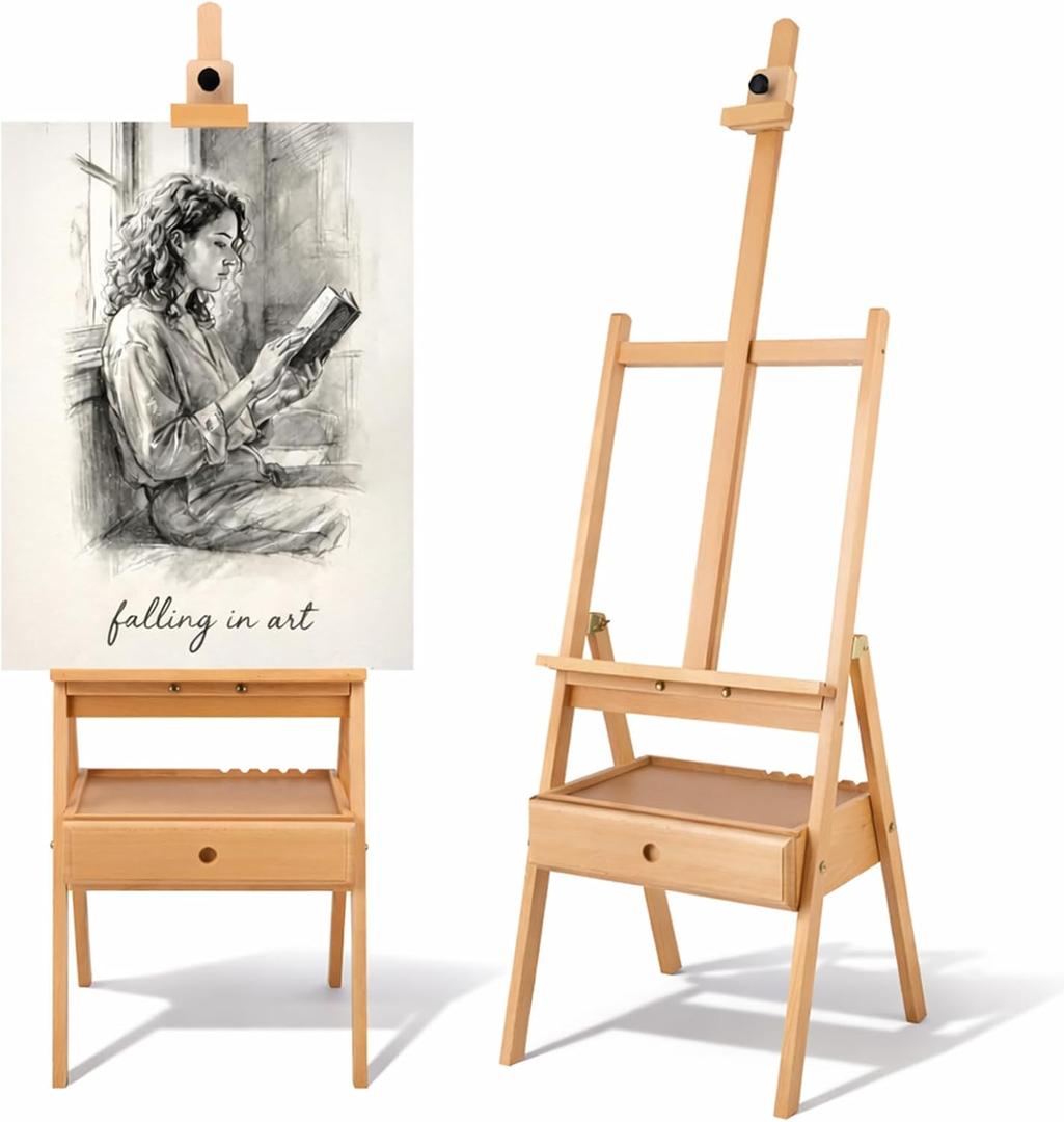 H-Frame Studio Easel with Storage Drawer, Natural, 35 inches