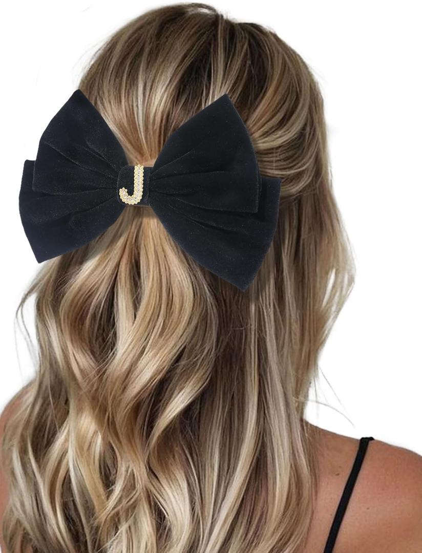 2Pcs Velvet Hair Bows Set  Red & Black Elegant Bow Clip & Long Ribbon Hair Clip, Personalized Hair Accessories for Women, Girls & Kids, Gift for Weddings, Birthdays, Christmas-J