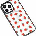 Compatible for iPhone 14 Pro Max Case with Magsafe,Strawberry Garden Pattern Girly Aesthetic Kawaii Fruit Design Clear Shockproof Phone Case Cover for Women Girls, Set Of 2