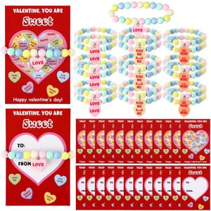 Valentines Day Gift Valentine's Day Candy Heart Bracelet and Plastic Candy Beads Jewelry Love Heart Charm for Gifts Exchange Party Favors