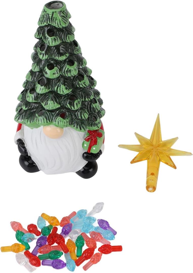 JAOCDOEN Lighted Xmas Tree Gnome Resin Exquisite Colorful Light Battery Operated Xmas Tree Gnome for Table Decoration