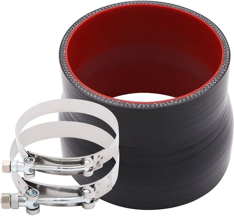 Straight ID 3.5 to 4 inch Black Silicone Reducer Coupler with 2 T-Bolt Clamps 4 Layers of Polyester Reinforcement Suitable High Level Turbo Pipe