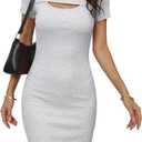 VICHYIE Womens Summer Dresses Cutout One Piece Ribbed Bodycon Mini Short Sleeve Casual Slim Fitted Pencil Dresses (Gray, XL)