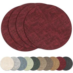 13"Round Placemats Set of 4, Reversible Faux Leather Heat Resistant Table Mats, 100% Waterproof Oilproof Wipeable Table Protective Placemats for Vinyl, Washable for Indoor & Outdoor Use (4, burgundy)