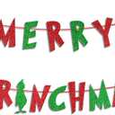 Glitter Merry Christmas Banner - Red Green Glittery Xmas Garland for Home Wall Mantle Fireplace Party Decorations and Supplies