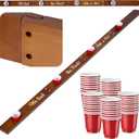FoldTier Shot Ski Board for 4 Persons, Vintage Wooden Shot Drinking Board with 50 Red Plastic Cups for Party Birthday Winter Gift Gathering Wine Decor Ornament Roulette Game(Wedding)