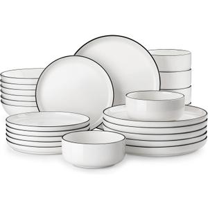 MALACASA 24 Pcs Porcelain Plates and Bowls Sets,Dinnerware Set for 6,White