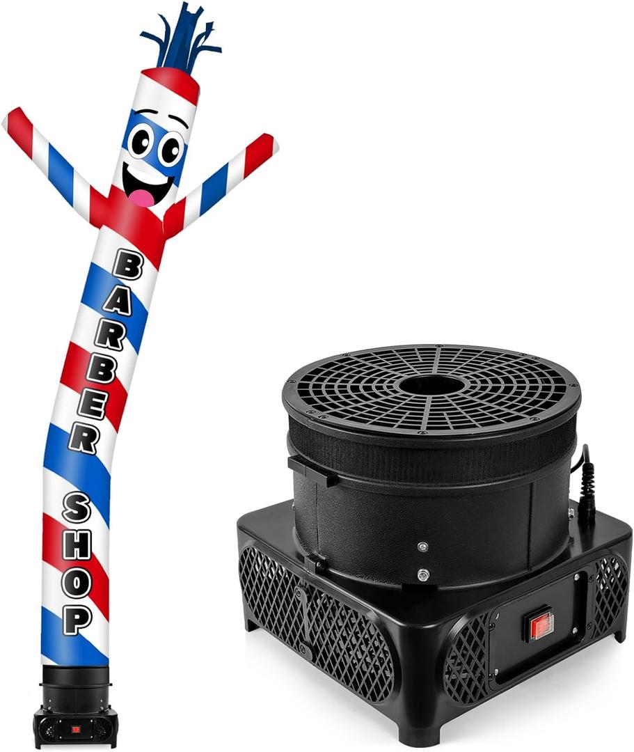 10FT Tall Inflatable Tube Man Barber Shop Wacky Wavy Dancing Guy with 3/4 HP Weather-Resistant Blower (12''Diameter) for Outdoor Decoration Advertising Business Promotion