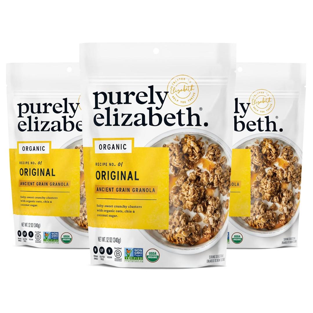 Purely Elizabeth Organic Original, Ancient Grain Granola, Gluten-Free, Non-GMO (3 Ct, 12oz Bags) (EXP 06/02/26)