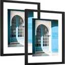 eletecpro 11x14 Floating Picture Frames Set of 2, Real Double Glass Picture Frames for Wall Mount, Vertical or Horizontal Display Multi-Size Photos and Artworks up to 11x14 Inches, Home Decor, Black