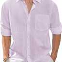 J.VER Men's Linen Shirts Casual Button Down Long Sleeve Shirt Solid Spread Collar Summer Beach Shirts with Pocket (Purple, XL)