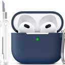 R-fun Compatible with AirPods 3 Case Cover, Silicone Protective Accessories Skin with Keychain Compatible with Apple AirPod 3rd Generation 2021 for Women Men Girls Boys,Front LED Visible,Midnight blue