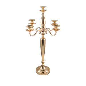 Vincidern 28'' Tall 5 Arm Candelabra Gold Taper Candle Holder Centerpieces for Wedding Table Decoration, Party, Halloween, Christmas, Event Candelabra