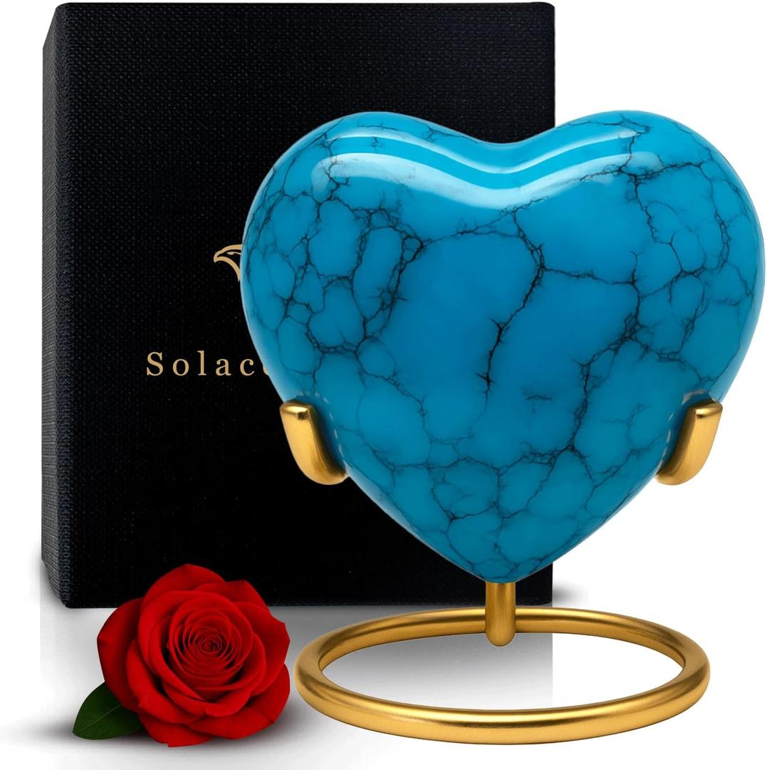 Small Urns for Human Ashes Keepsake  Heart Urn  Mini Urns with Stand & Box  A Loving Heart Shaped Cremation Urn to Honor Their Memory Forever (Blue, Small)