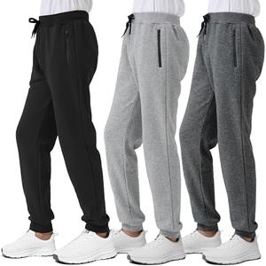 Kids Boys Sweatpants Pants Fleece 3 Pack Athletic Joggers Sweat Pant with Zipper Pocket Fall Winter Clothes Size 10-12 Black/ Grey/ Dark Grey