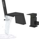 LIWEIKE Black Roman Tub Faucet with Sprayer, Deck Mount Roman Bathtub Faucet Set with Hand Shower for 3 Holes Single Handle Waterfall Tub Filler, Matte Black