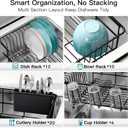 Dish Drying Rack Over the Sink In Stainless Steel Black Expandable Drainer for Small Kitchen, Counter Space Saving Compact Inside Sink Plate Dryer, Adjustable Hanging Metal Wire Strainer Drain Holder