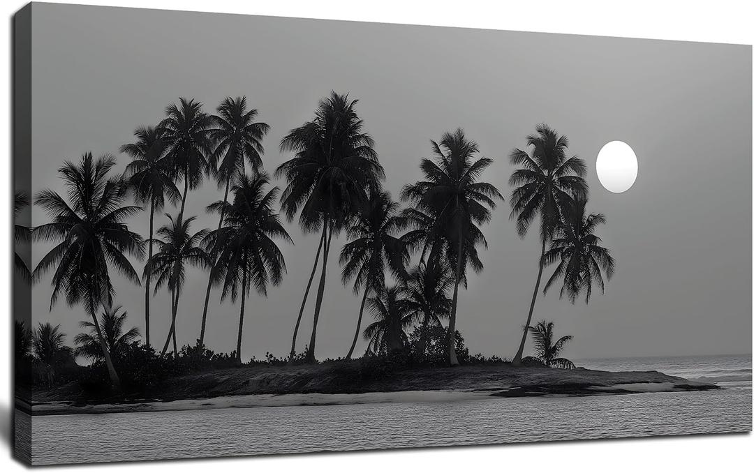Black and White Wall Art Coastal Landscape Ocean Tree Artwork 20"x40"