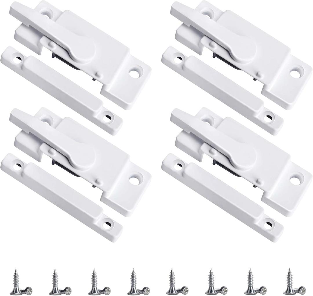 4 Pack Windows Sash Lock-Sliding Window Sash Locks for Single-Hung and Double-Hung Windows-White Cam Sash Locks for Vertical and Horizontal Sliding Windows White-4Set