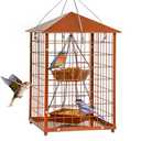 Mealworms Bird Feeders for Bluebirds - Metal - Huge Caged Squirrel-Proof Bird Feeders with 2 Cups, DIY Wild Bird Feeders Outdoor Hanging (Brown), Attract Wild Birds, 2lbs Seed Capacity+1 Mealworms Cup