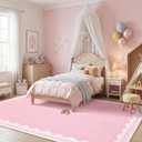GarveeHome Scalloped Washable 8x10 Rugs for Living Room Non-Slip Solid Pink Modern Minimalism 8 x 10 Rug Low-Pile Carpet for Bedroom Dining Nursery Mat with Rubber Back