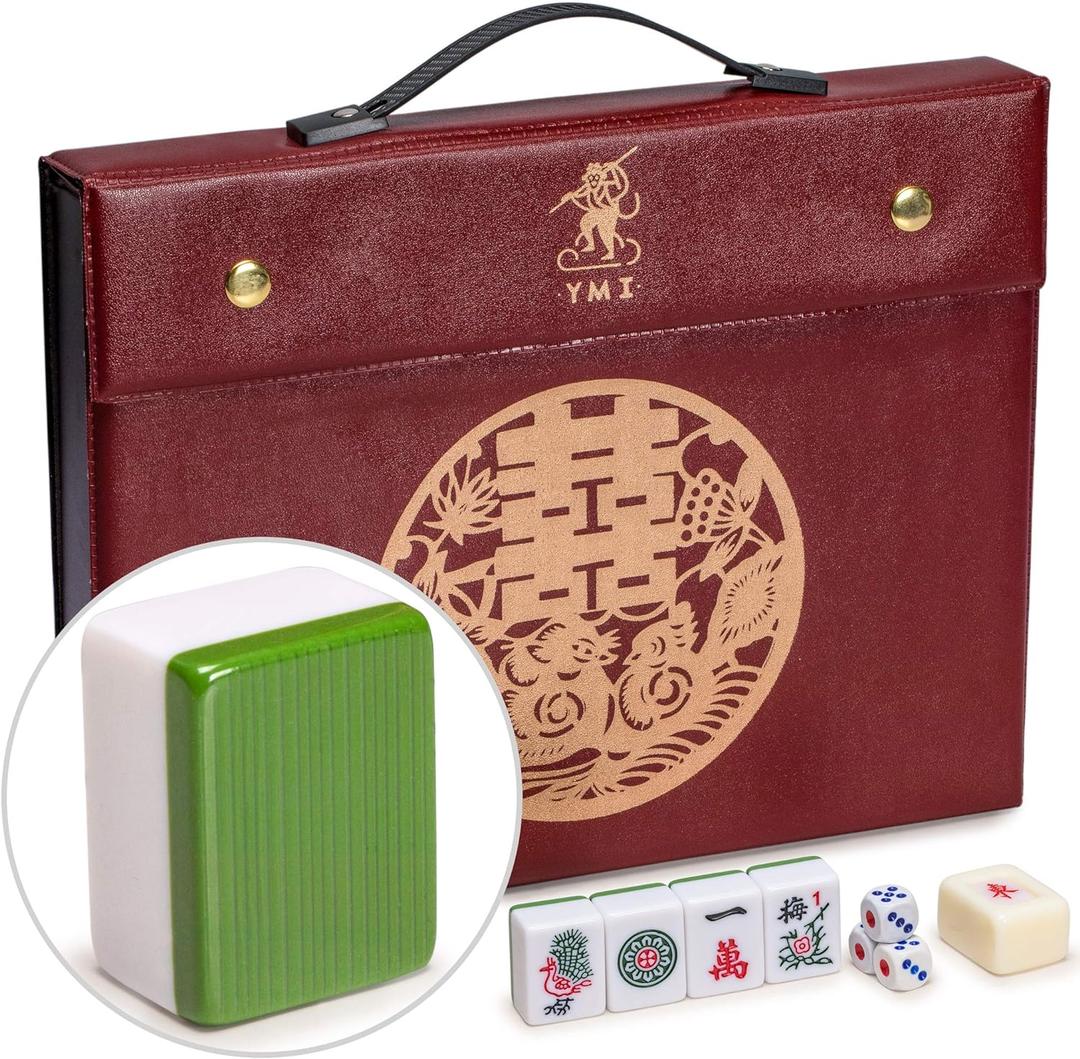 Yellow Mountain Imports Professional Chinese Mahjong Game Set, Double Happiness (Green) with 146 Medium Size Tiles - for Chinese Style Game Play []