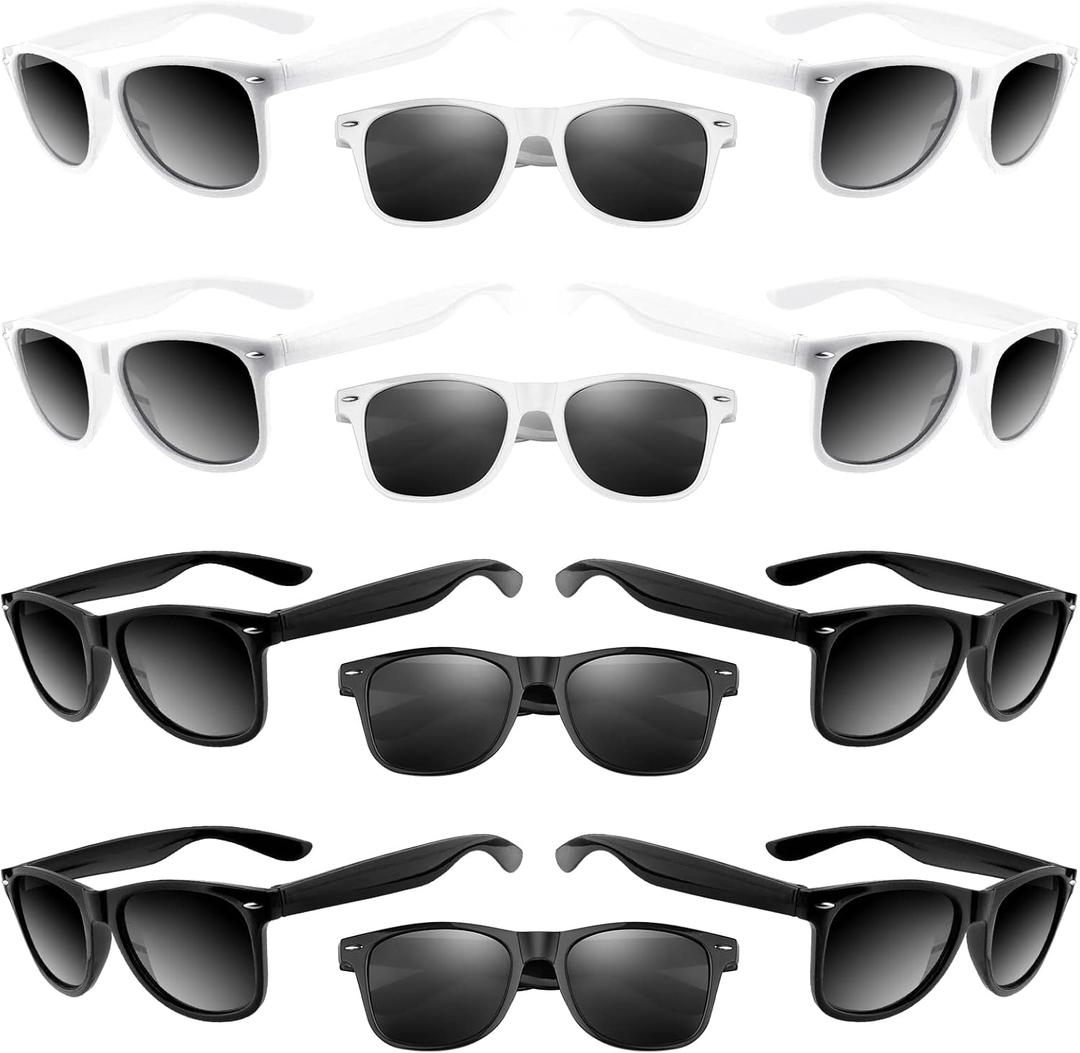 ASTARON 12 Pack Party Sunglasses Bulk Neon Party Favors for Beach Wedding Party Pool Supplies (Black and White)