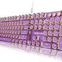 SEUNKWANG EWEADN Typewriter Style Mechanical Keyboard, Wired Typewriter Keyboards,104 Keys Backlit LED Metal Keyboards, Media Control Knob, Wired Computer Keyboard Pink Switch for Windows/PC-Purple