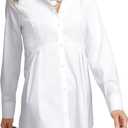 Womens White Peplum Pleated Button Down Shirt Long Sleeve Top Casual Blouse (S)