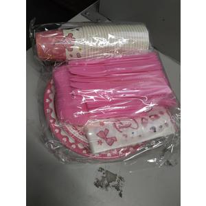 194pcs Pink Bow Birthday Party Supplies for 24 Guests, Pink Bow Party Decorations Include Plates Napkins Cups Tablecloth Forks Spoons Knives, for Girl Bachelorette Decor Bridal Engagement Party
