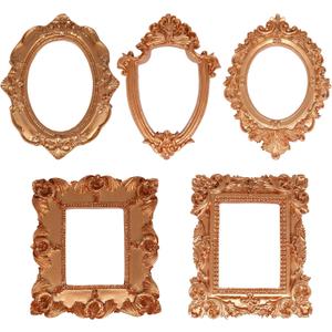 ZHMEINA Vintage Mini Picture Frames, 5PCS Small Gold Frames Baroque Antique Resin Photo Frame Table Top Frame DIY Wall Hanging for Jewelry Display Photography Christmas Holiday Party Decoration