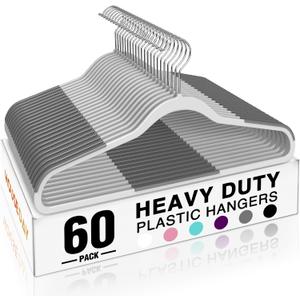 HOUSE DAY Heavy Duty Plastic Hangers 60 Pack, Non Slip Clothes Hangers with Rubber Pads and 360 Hook - Thin 0.2 Inch, Space Saving Coat Hanger Grey, Closet Organizer for Shirt, Pants, Suit, Skirt