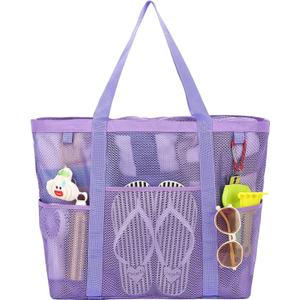 Mesh Beach Bag with Zipper, Large Beach Tote for Women, Toys Pool Swim Bag Travel Vacation Cruise Essentials