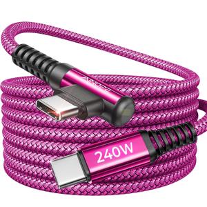 AINOPE 240W USB C to USB C Cable Fast Charging 15FT,Right Angle Fast Type C Charging Cable Fits iPhone 16 Pro Max Plus,iPhone 15,MacBook Air/Pro,iPad Pro,Samsung,Pixel,All Devices, Rose Red, 1 Pack