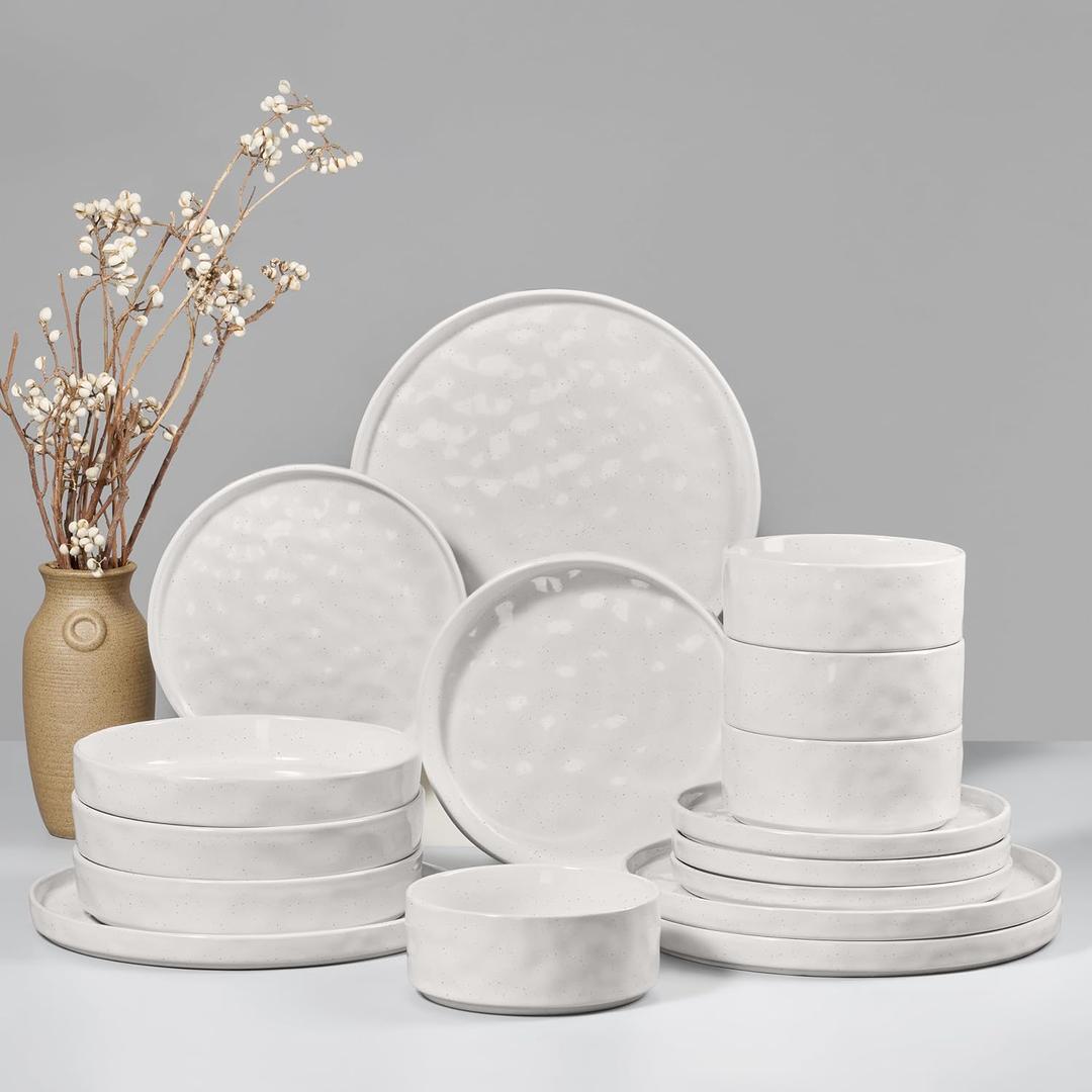HaWare Dinnerware Sets, 16-Piece Plates and Bowls Set, Stoneware Dish Set for 4, Ceramic Dishware Set for Pasta Cereal, Chip and Scratch Resistant, Microwave and Dishwasher Safe, Speckled White