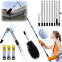 11.8 FT Gutter Cleaning Tools From the Ground, No Ladder Needed - Adjustable Gutter Cleaner Pole with Brush & Shovel for Roof Rain Gutters, Cleans Leaves, Branches & Debris, with Grip Tapes
