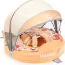 Mambobaby Float Upgrade Add Tail Baby Float with Canopy for Infant Waist Swimming Ring Swim Trainer Non-Inflatable Floats Toys with Adjustable Safety Strap (Orange - Pizza)