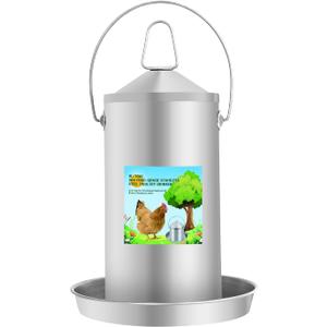 Automatic Chicken Waterer 4L/1.0Gal, 304 Food Grade Stainless Steel Heavy Duty Poultry Waterer with Handle, High Strength Structure 0.035 Inch Metal Thickness, No Assemble (Sliver, 4L/1.0Gal)