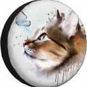 Cat and Butterflies Spare Tire Cover Watercolor Animal Cute Playful Kitten Weatherproof Universal Wheel Protectors Camper Tire Covers for Trailer Rv Travel(17 inch) (17" fits tire cover diameter 31"-35")
